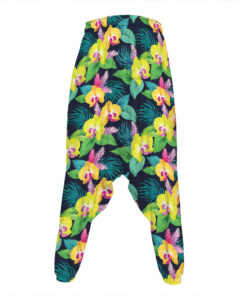 Yellow Orchid Pattern Print Hammer Pants