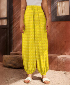 Yellow Plastic Building Blocks Print Harem Pants