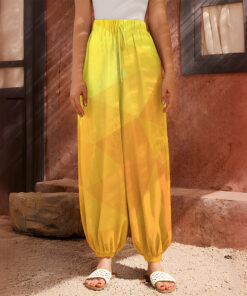 Yellow Polygonal Geometric Print Harem Pants