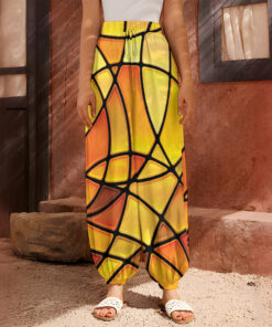 Yellow Stained Glass Mosaic Print Harem Pants