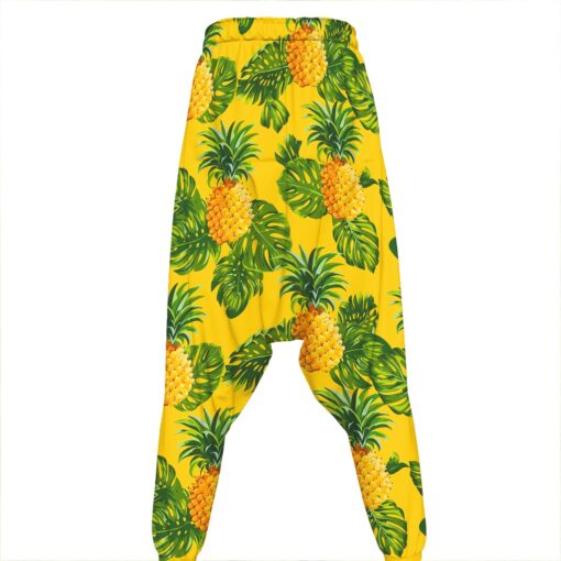 Yellow Tropical Pineapple Pattern Print Hammer Pants