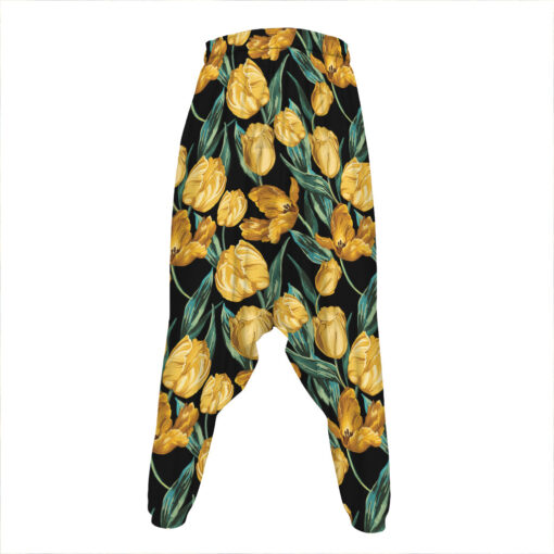 Yellow Tulip Floral Pattern Print Hammer Pants
