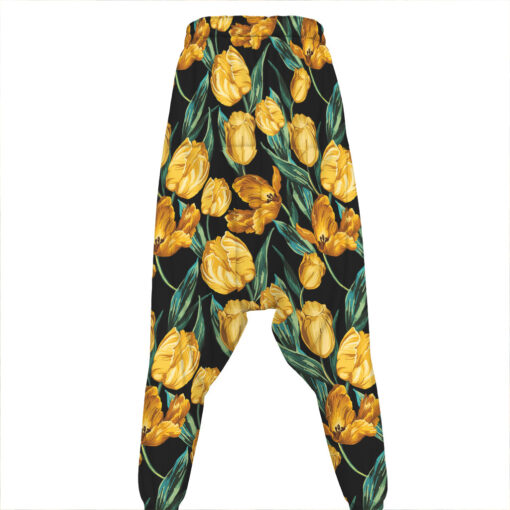 Yellow Tulip Floral Pattern Print Hammer Pants