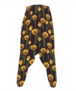 Yellow Tulip Flower Pattern Print Hammer Pants