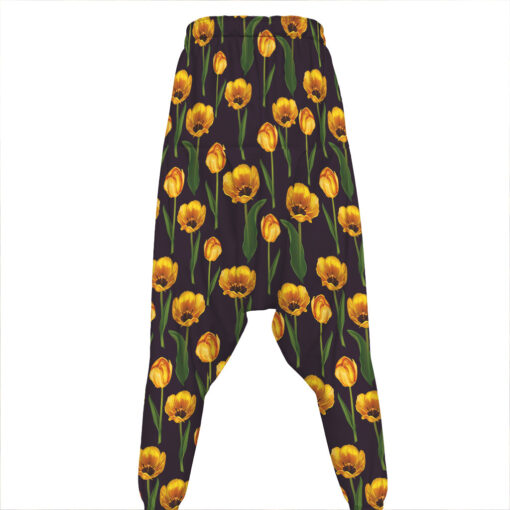 Yellow Tulip Flower Pattern Print Hammer Pants