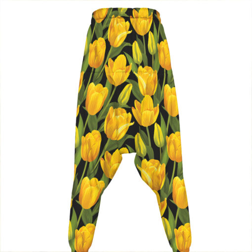 Yellow Tulip Pattern Print Hammer Pants