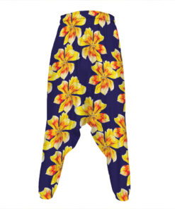 Yellow Watercolor Lily Pattern Print Hammer Pants