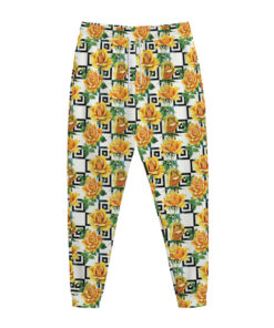Yellow Watercolor Rose Print Jogger Pants