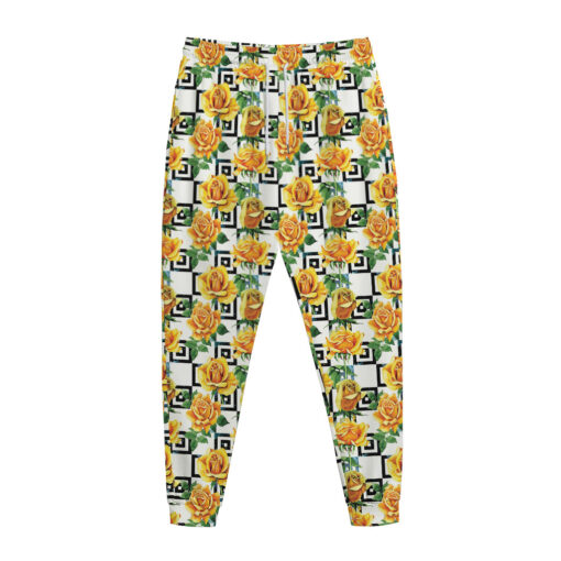 Yellow Watercolor Rose Print Jogger Pants