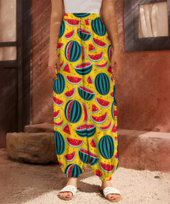 Yellow Watermelon Pieces Pattern Print Harem Pants