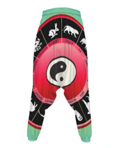 Yin Yang Chinese Zodiac Signs Print Hammer Pants