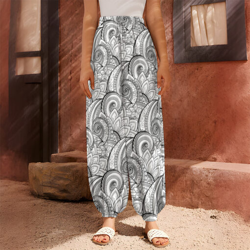 Zentangle Flower Pattern Print Harem Pants