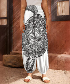 Zentangle Sea Turtle Print Harem Pants