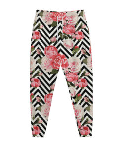Zigzag Peony And Rose Pattern Print Jogger Pants