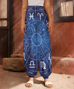 Zodiac Signs Wheel Print Harem Pants