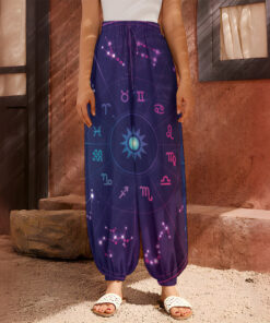 Zodiac Symbols Wheel Print Harem Pants